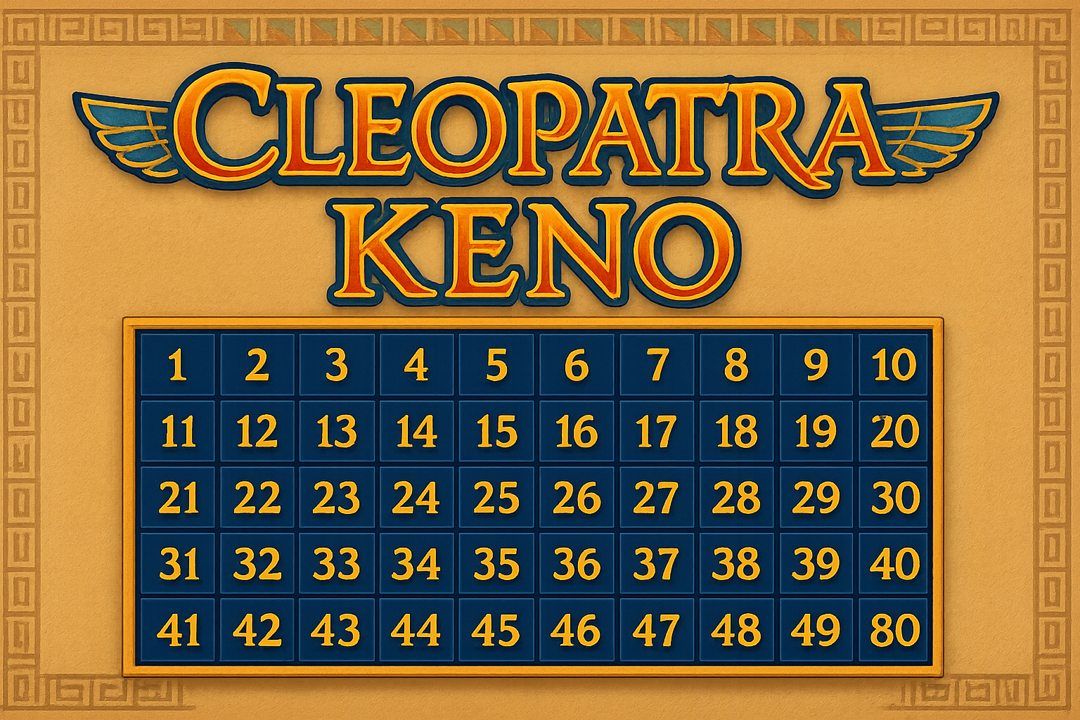 Cleopatra Keno board with numbered grid and Egyptian-themed title banner