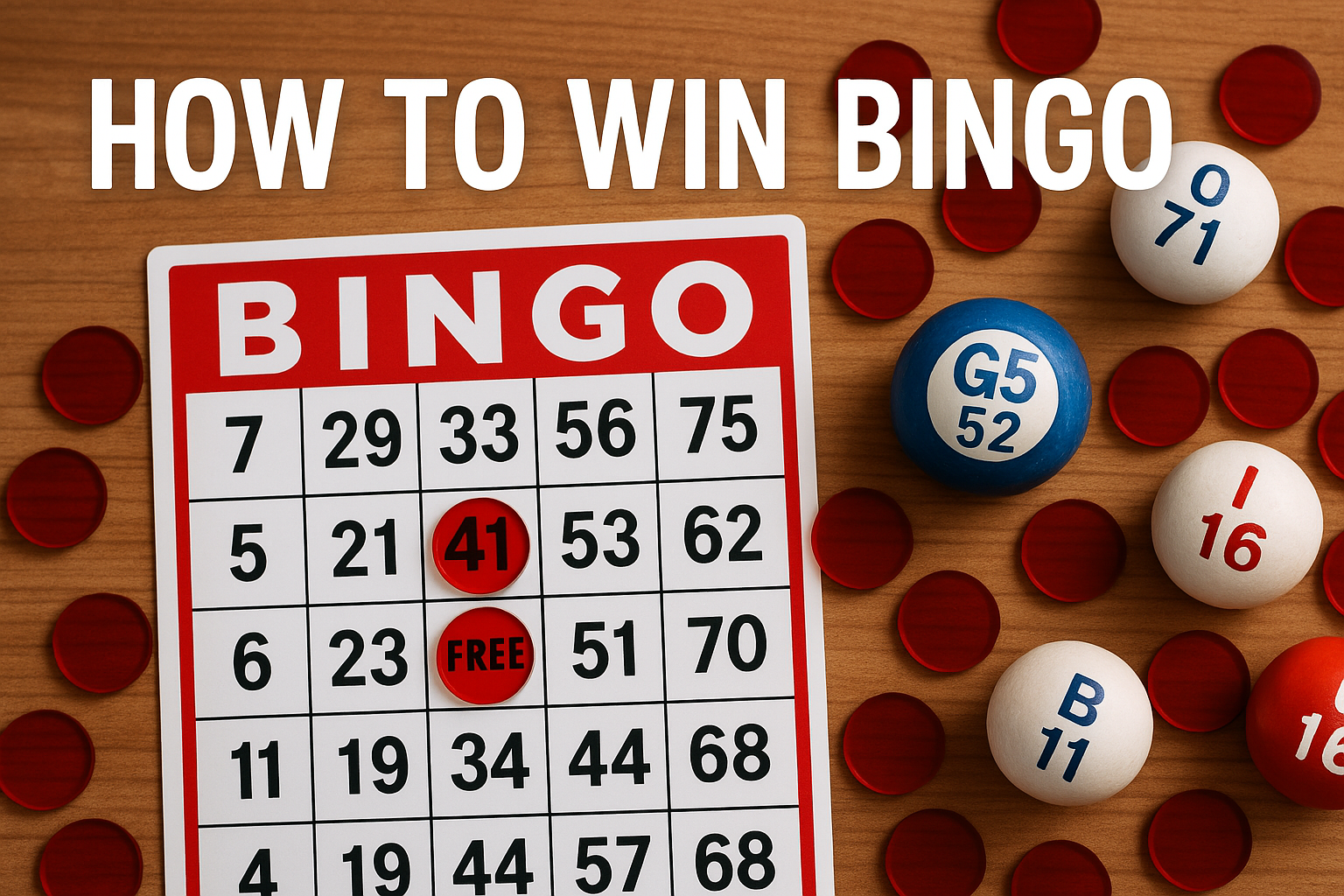 Illustrated bingo card with tips on how to win bingo displayed on the right.