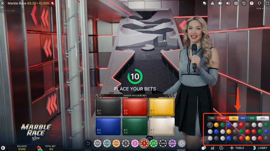The marble race game online operates with six distinct marbles