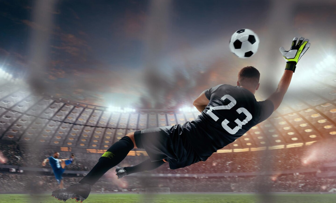Soccer players in action on professional stadium