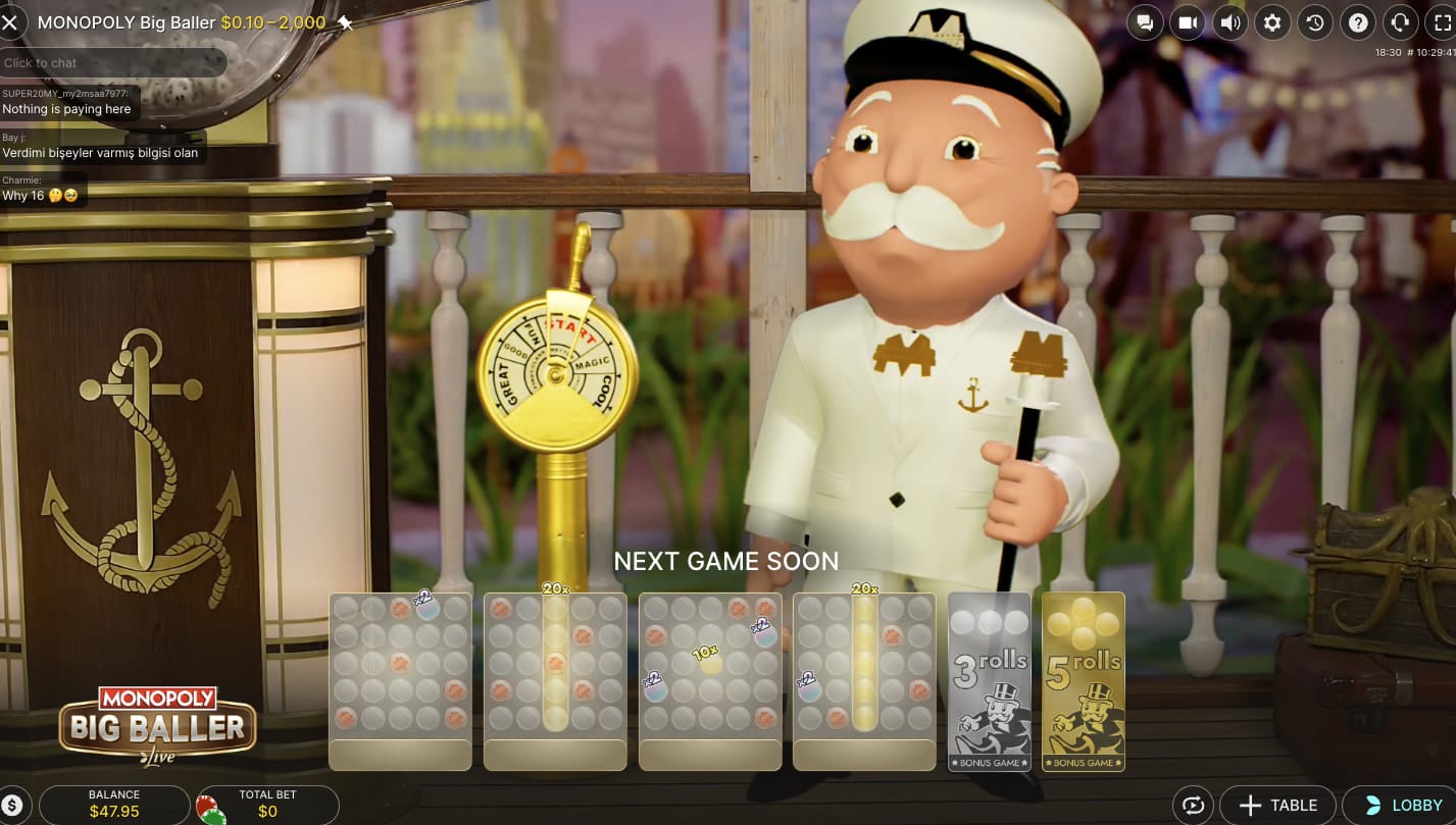 join a Monopoly Big Baller live stream, you're greeted by a stunning, ship-themed studio