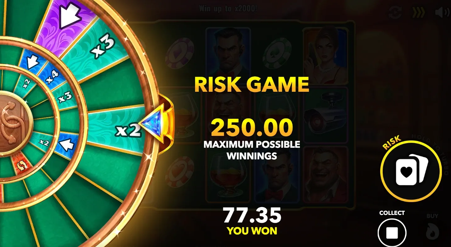 After any winning spin, you don't have to take your money immediately. You can choose to "Risk" it on the Risk Wheel