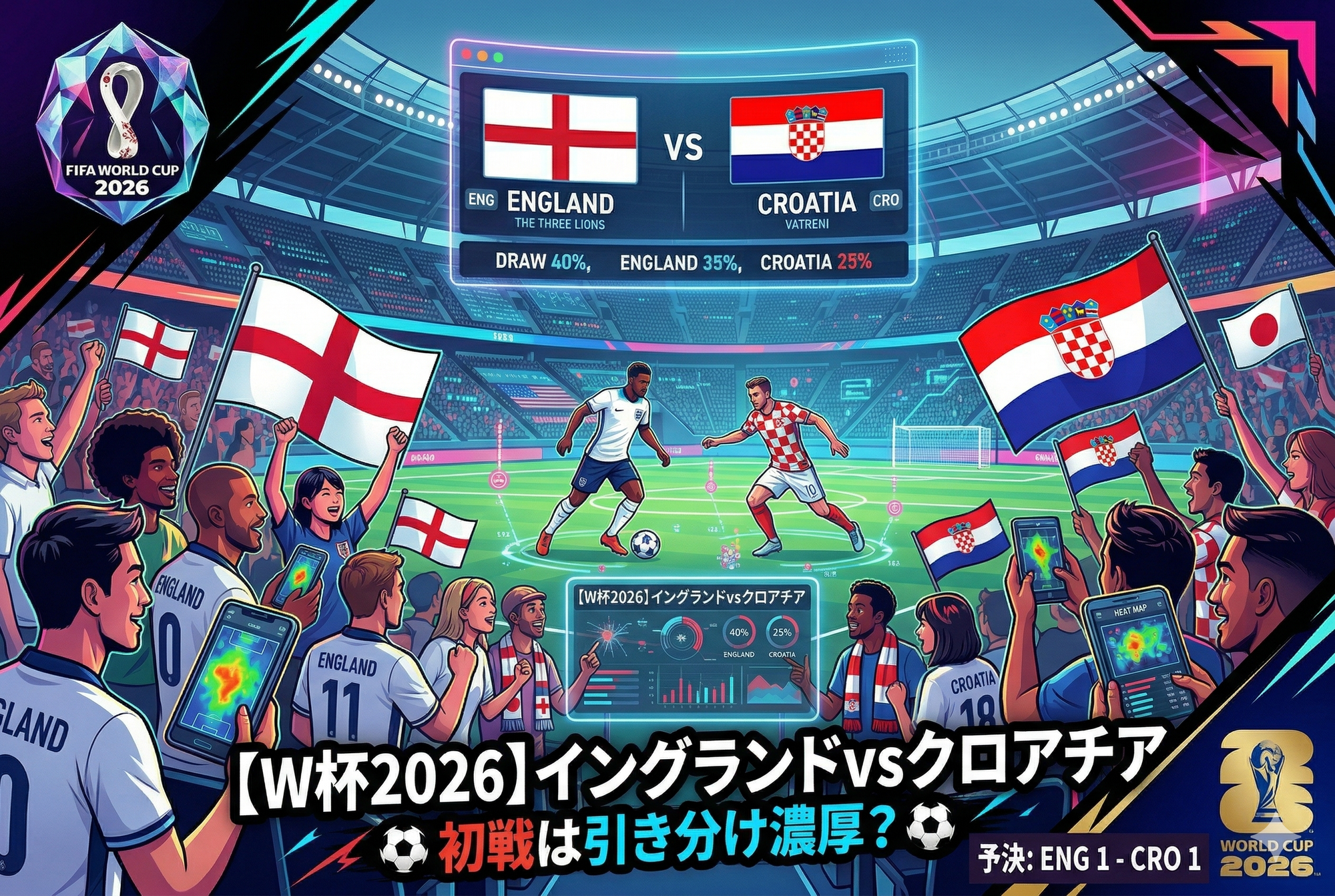 【W杯2026】イングランドvsクロアチア|初戦は引き分け濃厚?