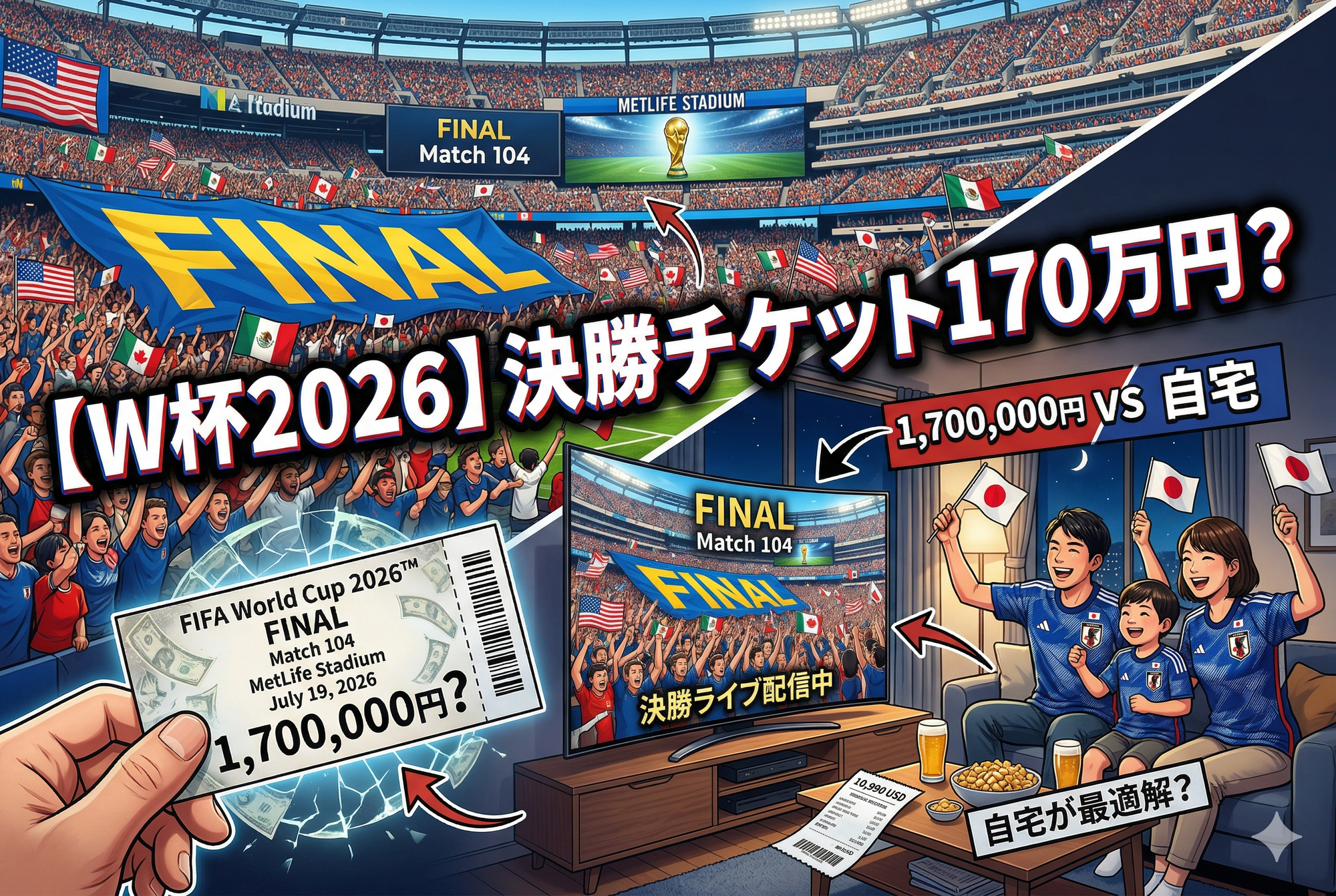 【W杯2026】決勝チケット170万円?現地 vs 自宅観戦の最適解