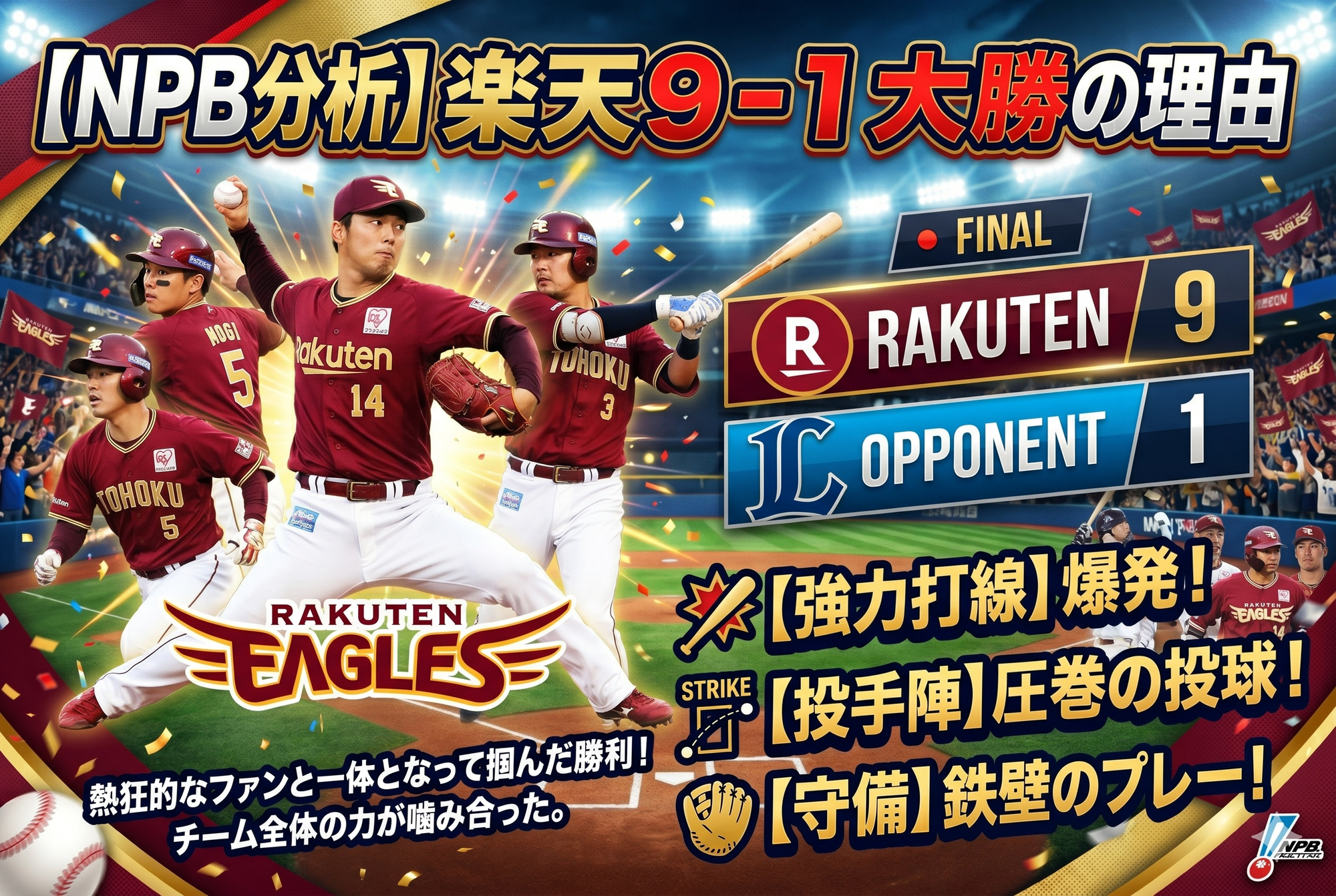 【NPB分析】楽天9-1大勝の理由|大差試合で使えるハンディキャップの考え方