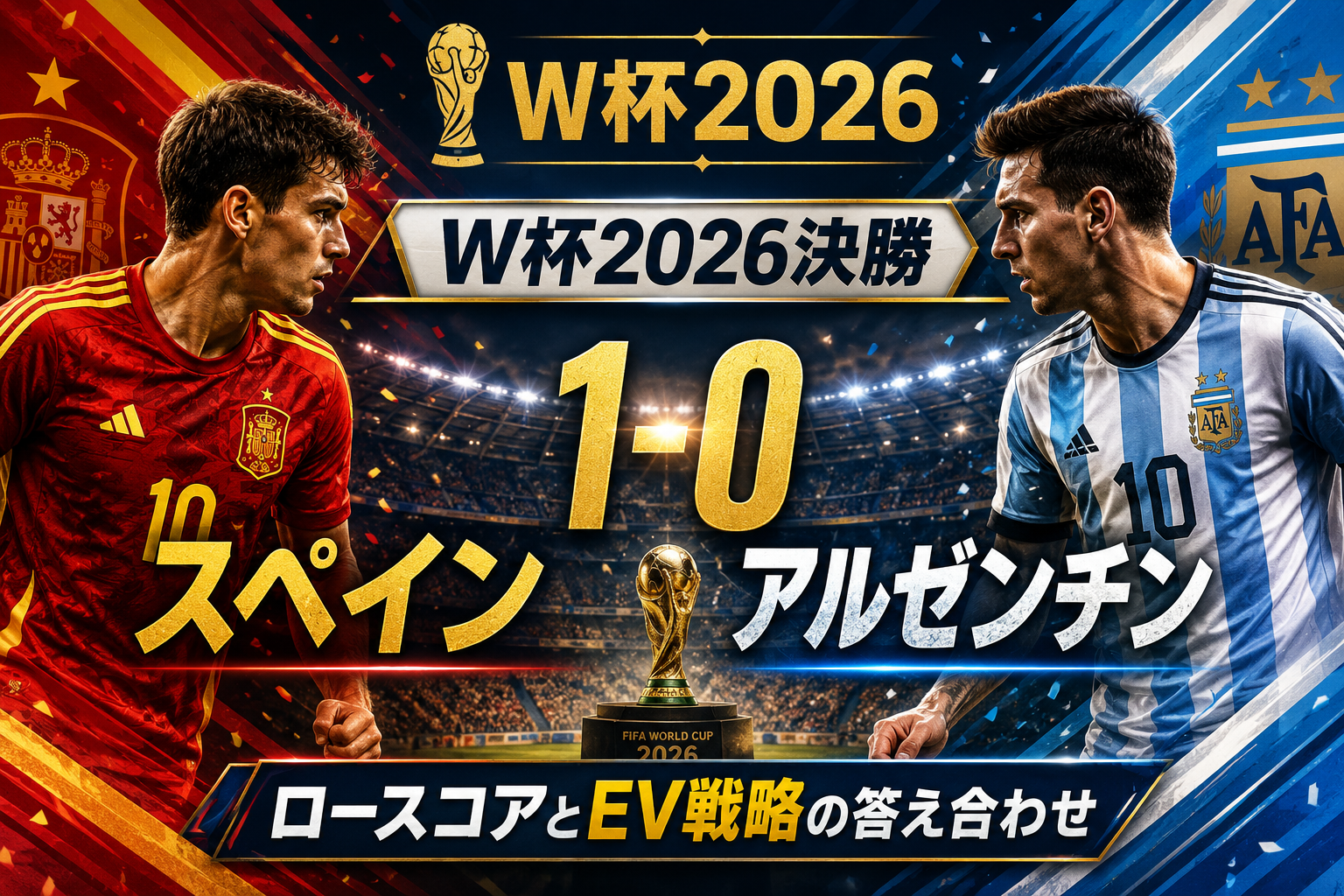 【W杯2026決勝】スペイン1-0アルゼンチン答え合わせ|ロースコア、カード、延長戦で見えたEV戦略