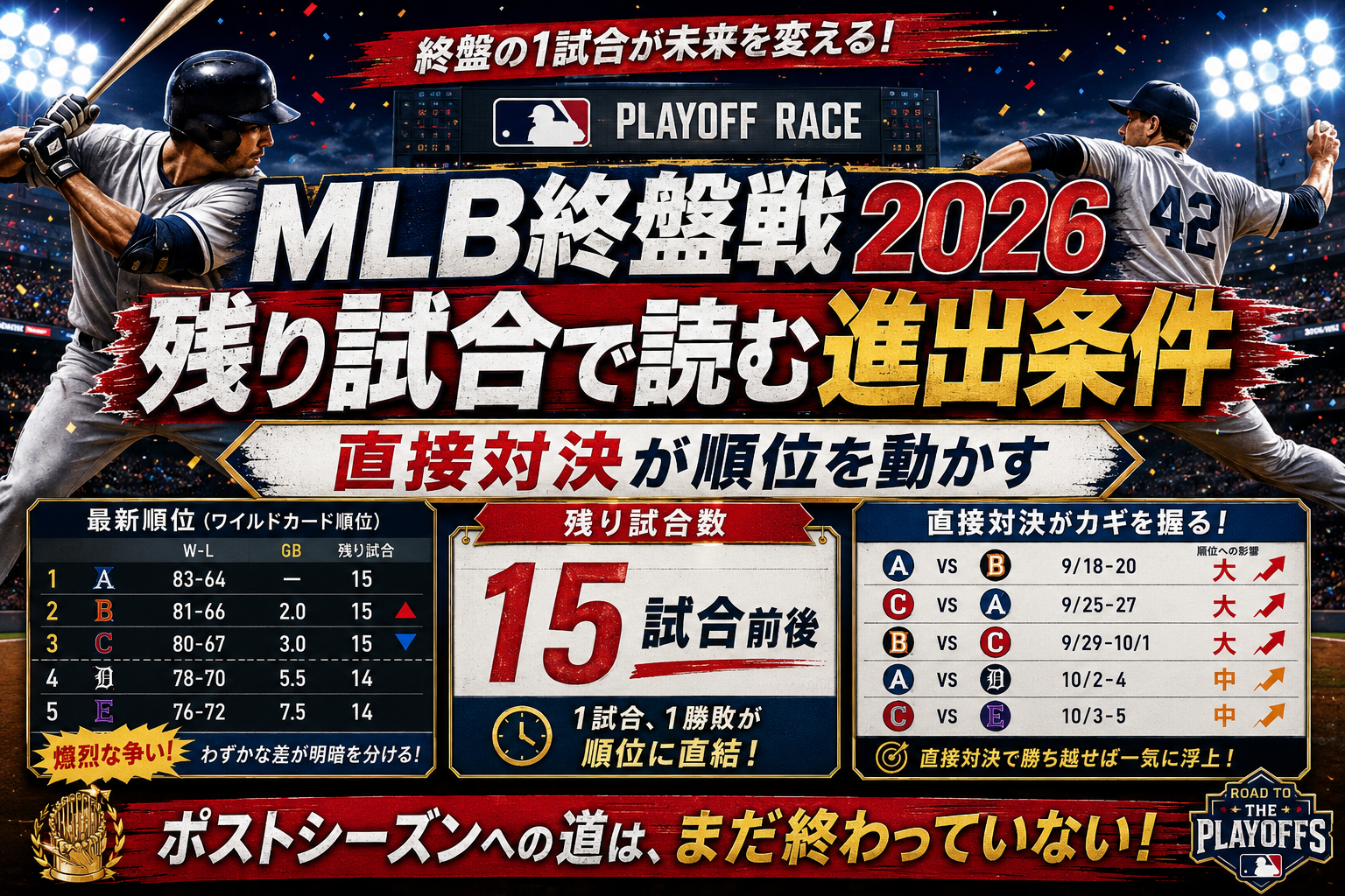 【MLB残り試合2026】プレーオフ争いを日程難易度と直接対決から解説