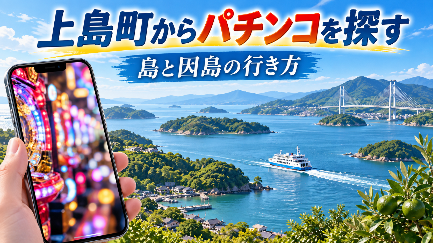上島町からパチンコ店へ行くなら?島内の確認と因島への移動