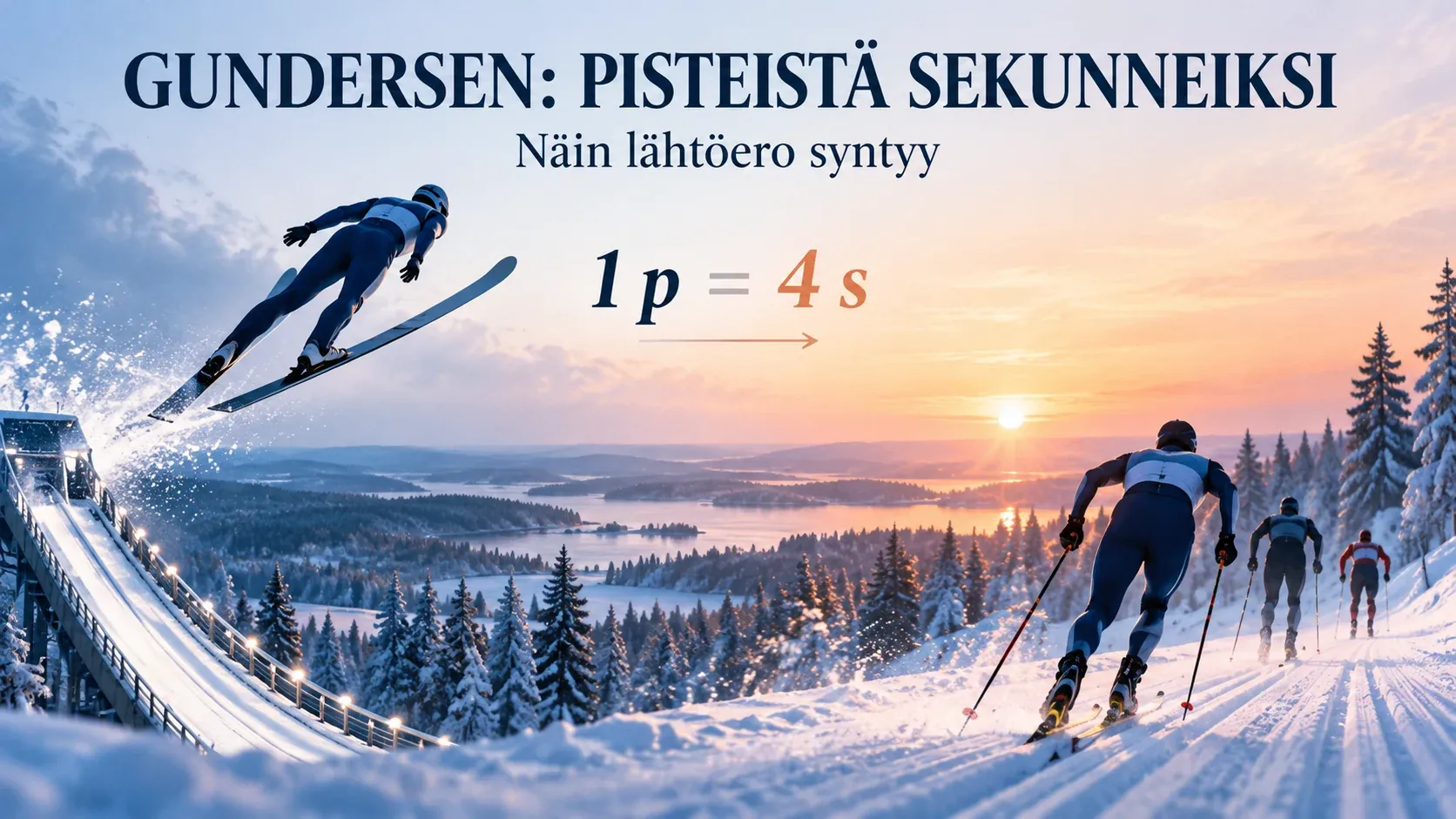 Mäkiosuus ja hiihto yhdistyvät Gundersen-kuvituksessa, jossa yksi piste vastaa neljää sekuntia.