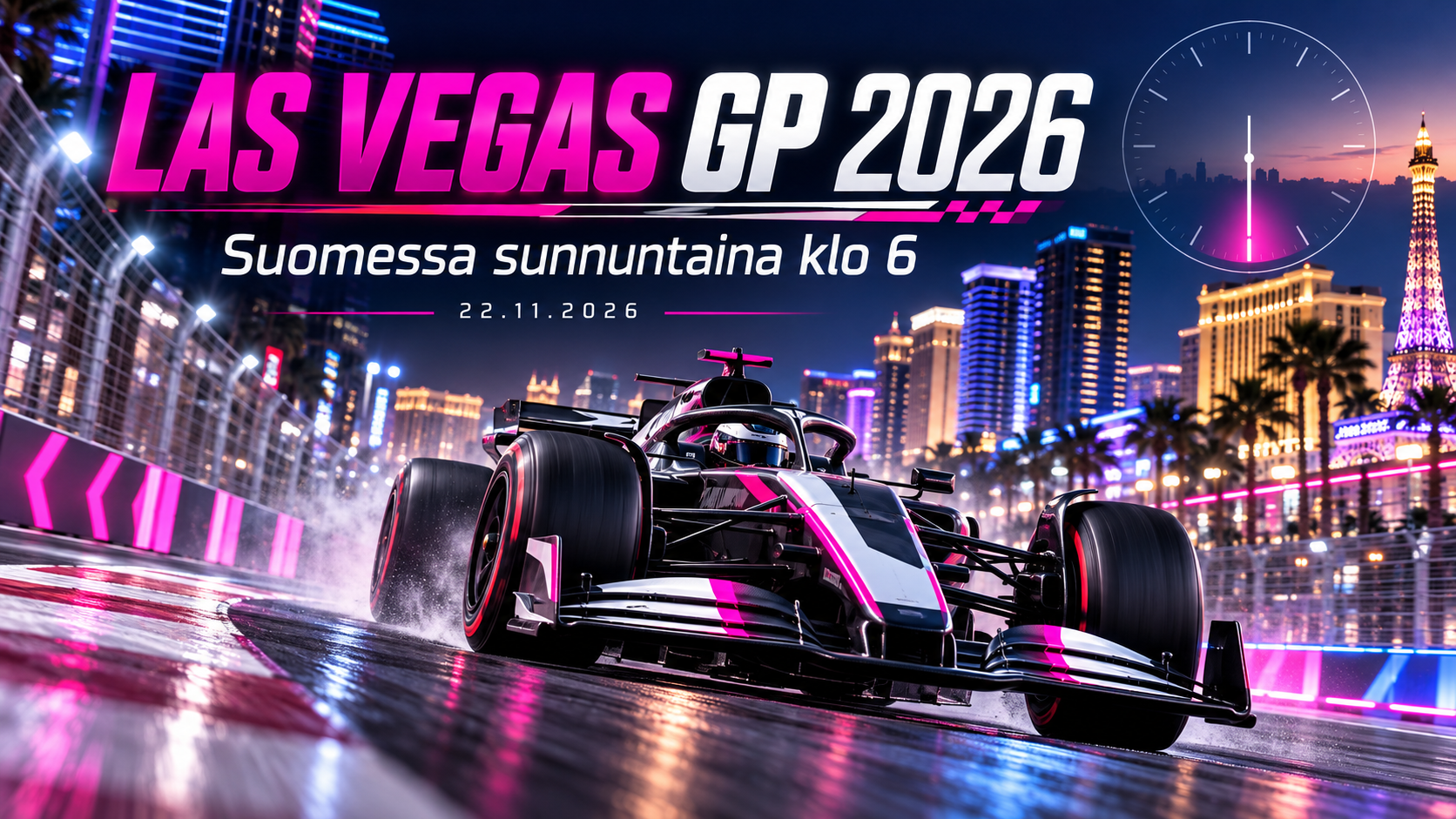Las Vegas GP 2026 Suomen ajassa: lauantain yö muuttuu sunnuntaiaamuksi