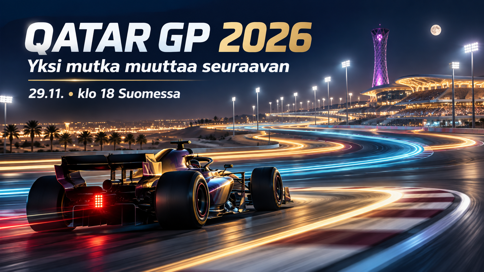 Qatar GP 2026: Lusailin nopeissa mutkissa kierros alkaa jo edellisestä kaarteesta